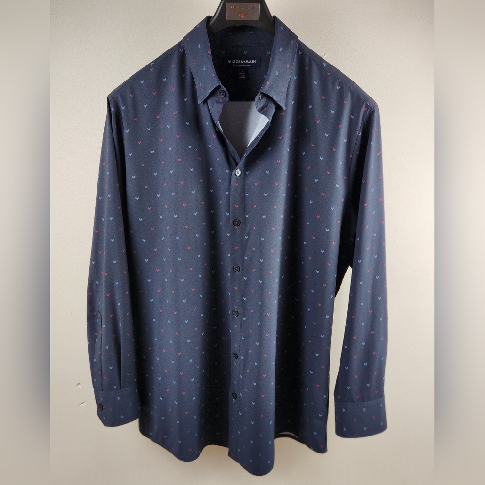 Mizzen Main Leeward Shirt Mens Large Blue Long Sleeve Button Up All Over Print